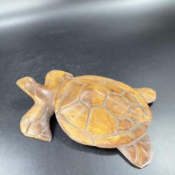 Vintage Hand Carved Wooden Turtle Figurine Decor Whimsical Wood Figure Hand Made - Picture 13 of 15